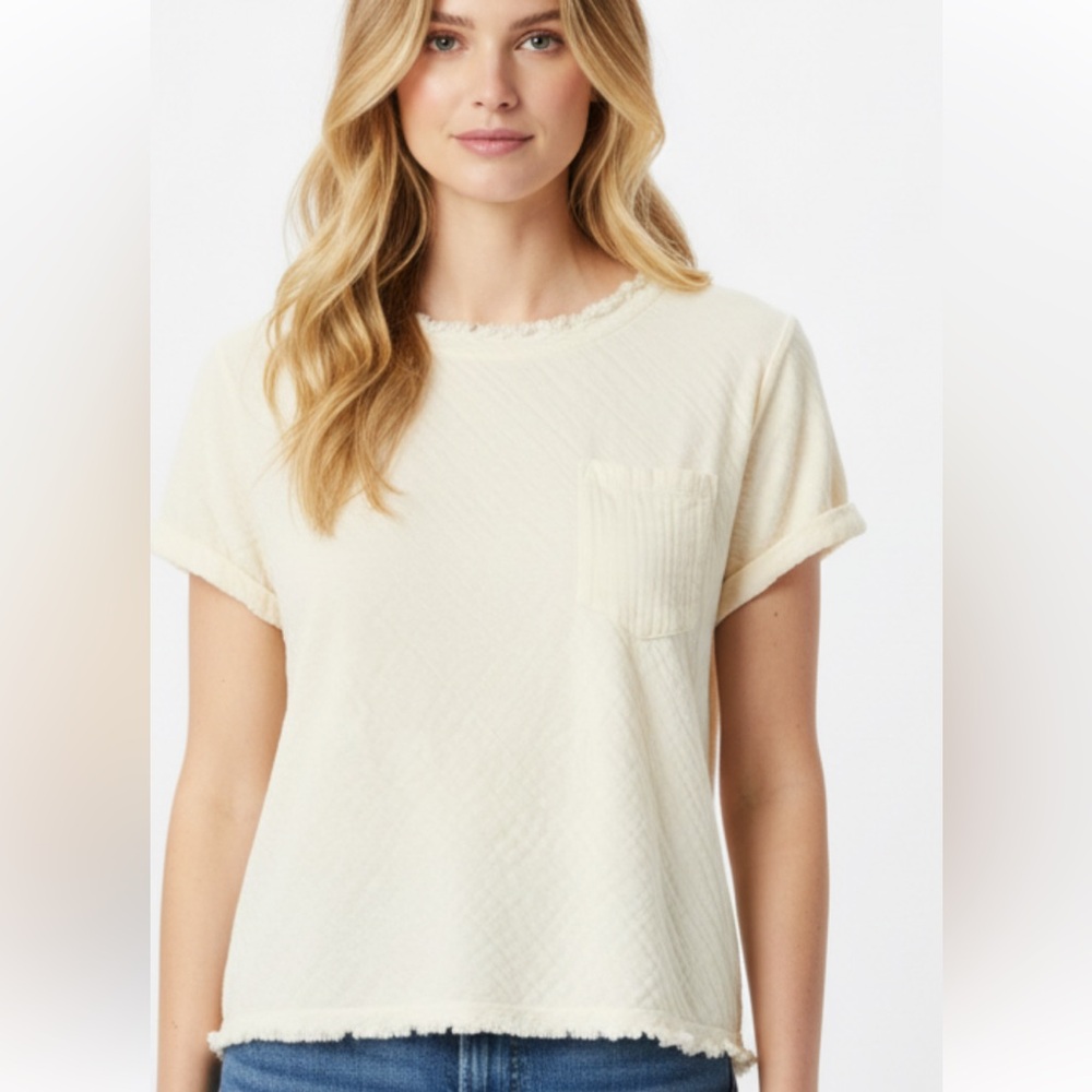 Sundance Shifting Sand cap sleeve top, gauzy cotton, fray hem, pocket cr…
